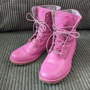 Pink Timberland Boots with Canvas top